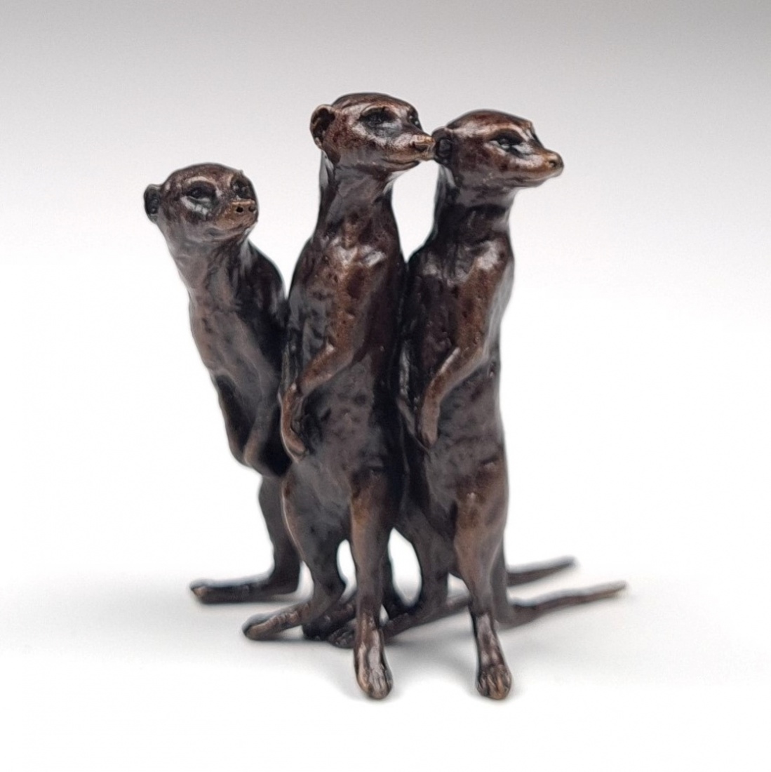 Miniature Bronze Meerkat Group Sculpture